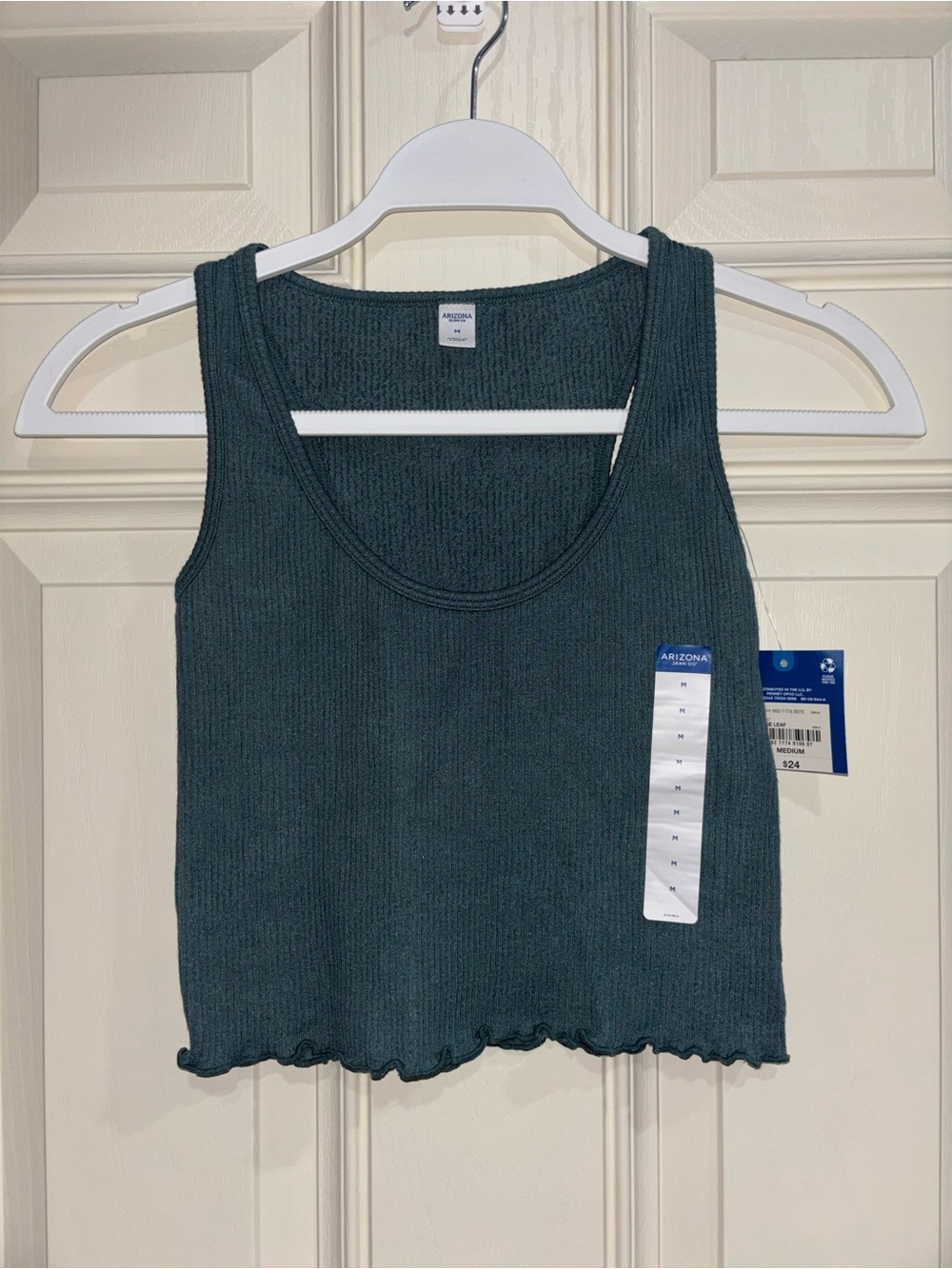 Arizona Jean Company Ribbed Scoop Tank Top - Dark Green